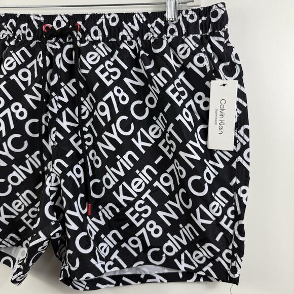 New Calvin Klein Swimwear Black White Logo Print Swim Trunks Mens XXL Beach - Picture 2 of 10